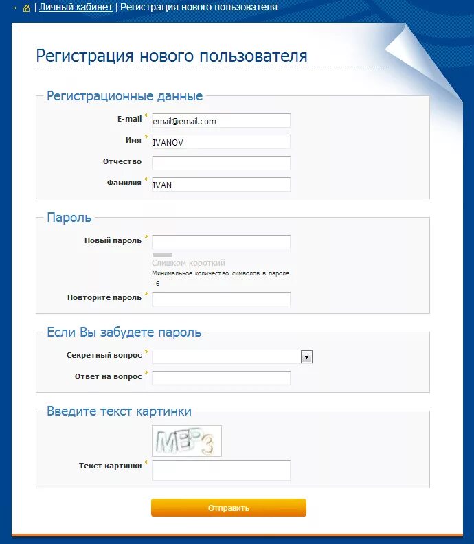 Регистрация нового пользователя. Форма регистрации пользователя. Форма регистрации в личном кабинете. Форма заполнения данных на сайте. Как зарегистрировать личный кабинет на сайте