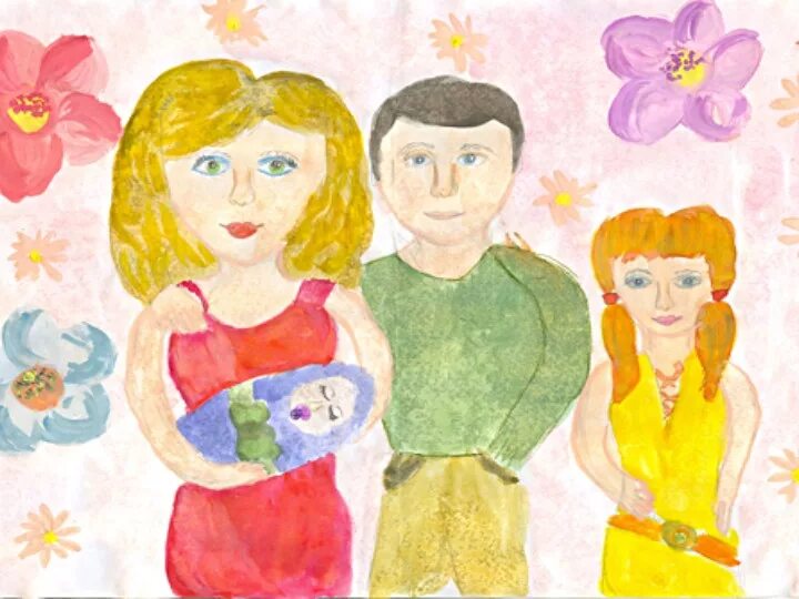 Изображение на тему семья. Семейный портрет детский рисунок. рисование семейный портрет в подготовительной группе. выставка рисунков семья. портрет на тему моя семья.