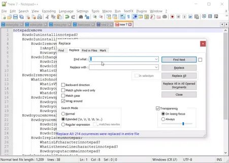 Notepad удалить строку