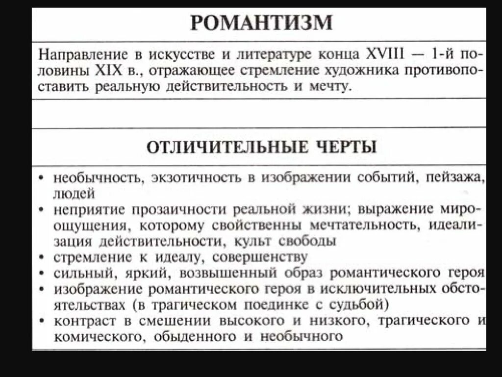 Какие направления в литературе были распространены. Романтизм в литературе таблица. Особенности направления романтизма в литературе. Характеристика литературных направлений. Черты романтизма в литературе таблица.