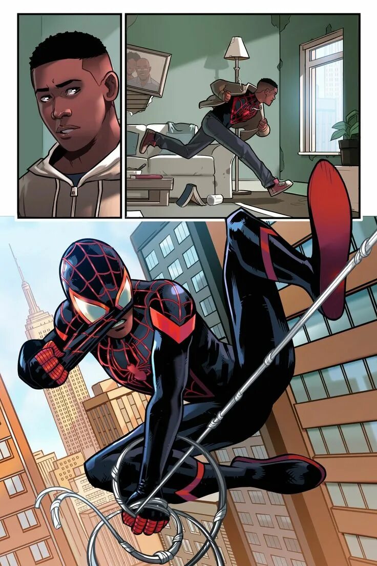 Miles morales русский язык. Человек паук Майлз Моралес Майлз Моралес. Человек-паук МАЗ моралесей. Человек паук Майлз Моралес комикс арт. Человек-паук Майлз Моралес и Питер Паркер.