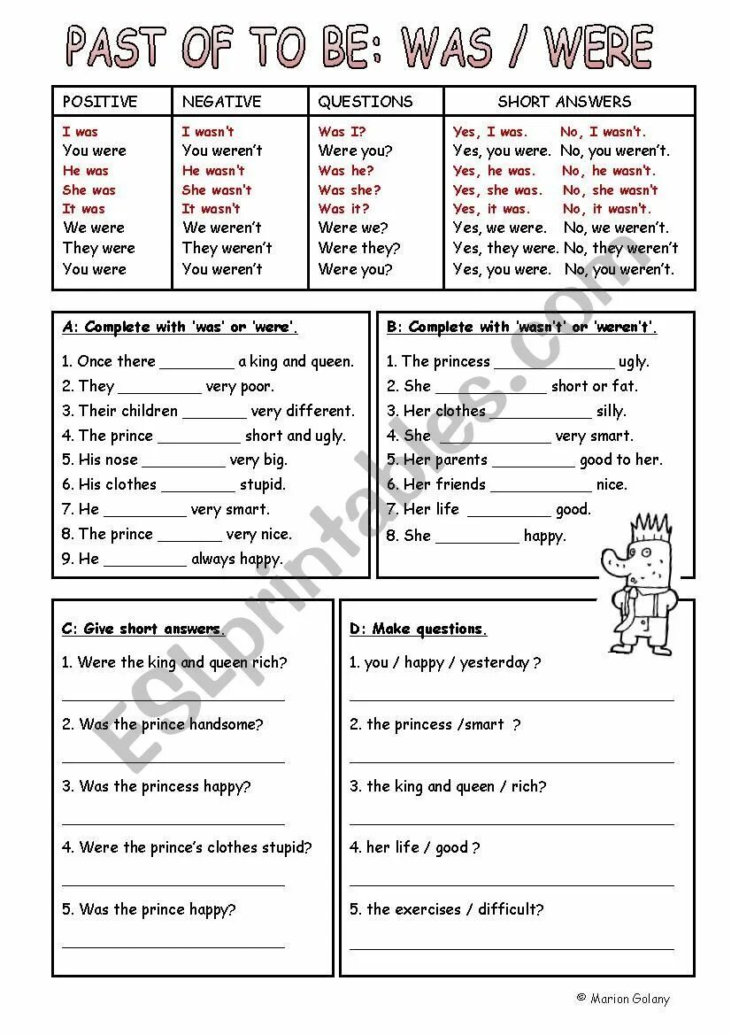 Make questions give short answers. To be past. to be past exercise. to be in the past exercises. verb be short answers.