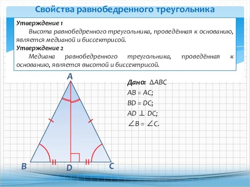 Построение высоты равнобедренного треугольника