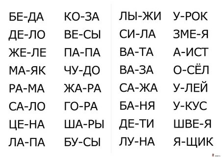 Простые слова по слогам