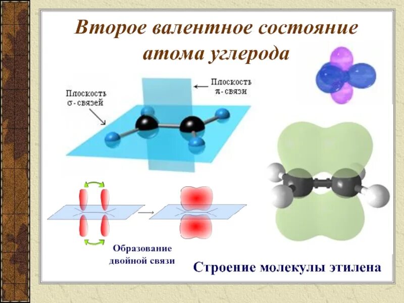 Строение молекулы этилена. Строение молекулы этена. Второе валентное состояние атома углерода. Валентные состояния атома углерода.