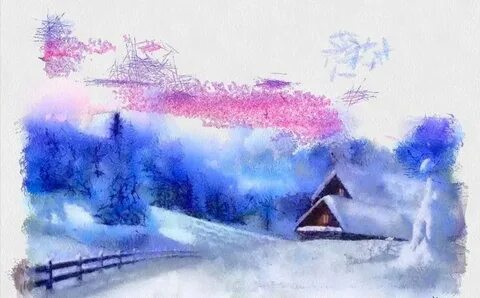 Зимние рисунки акварелью