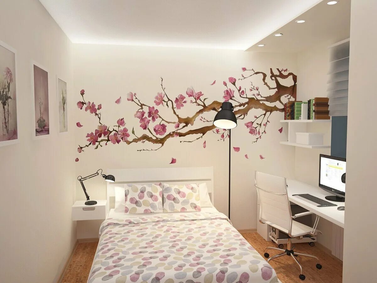 Сакура дизайн. Комната в стиле Сакуры. Фотообои с сакурой в спальню. Обои с сакурой для стен в интерьере спальни. Спальня в японском стиле Сакура.