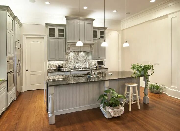 cuisine blanche et noire avec peinture murale vert olive White kitchen design, S