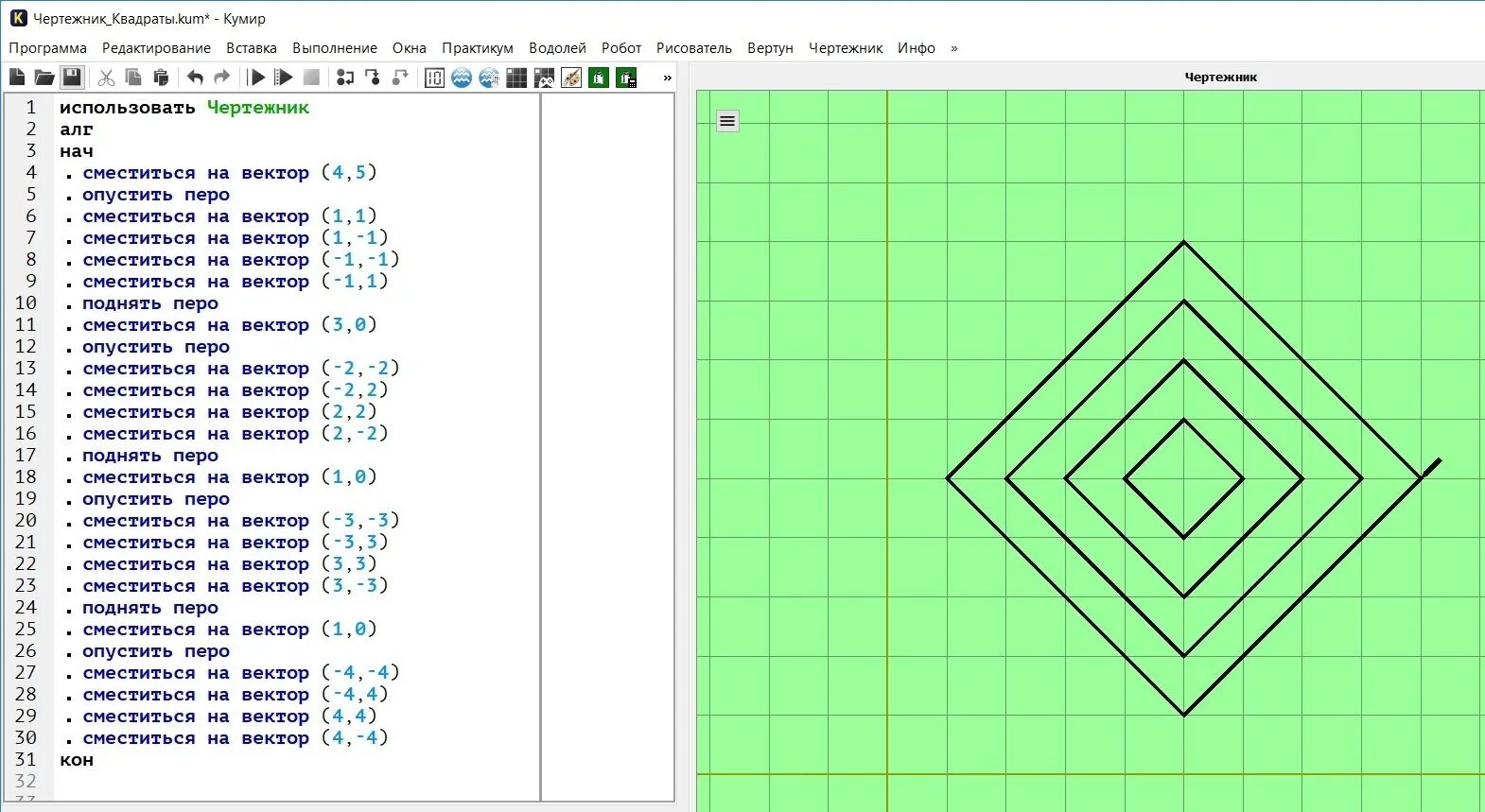 Алгоритм для чертежника в кумире. Кумир чертежник ромбики. Рисунки в программе кумир чертежник. Кумир орнамент чертежник алгоритм. Повтори 8 0 0