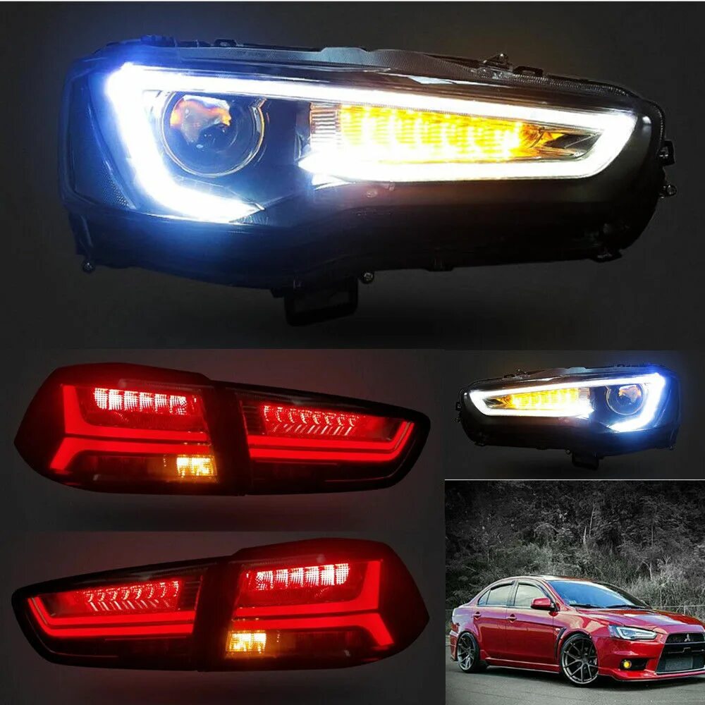 Led mitsubishi. Фары Mitsubishi Lancer 10. Передние фонари Lancer 10 Audi Style. Фары Лансер 10. Лед оптика Лансер 10.