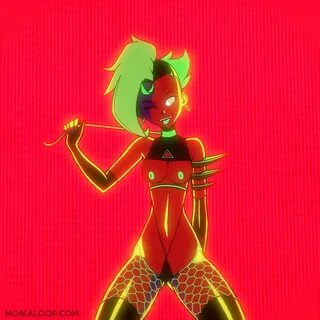 moikaloop, animated, breasts, breasts bounce, hips, leash, moika, one eye c...