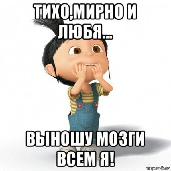 Иди вынеси. Тихо мирно и любя выношу мозги всем я. Тихо мирно и любя. Тихо мирно. Выносить мозг.