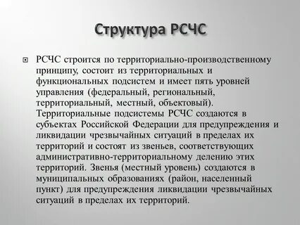 Принцип организационной структуры рсчс заключающийся