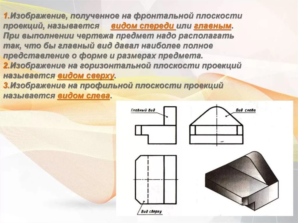 Название основных плоскостей проекций на чертеже. Изображение полученное на фронтальной плоскости проекций. Основные виды. Что называют главным видом. Плоскость проекции на которой получаем вид спереди