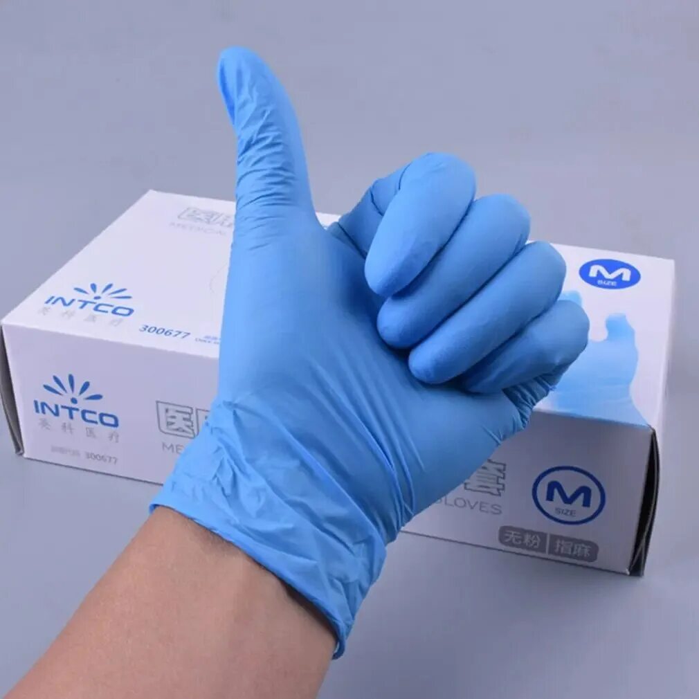 Перчатки 100шт купить. Disposable Nitrile Gloves перчатки. Перчатки Vinyl/Nitrile Blend Gloves. Перчатки нитриловые INTCO 3.5. Перчатки Blue Disposable Synthetic l.
