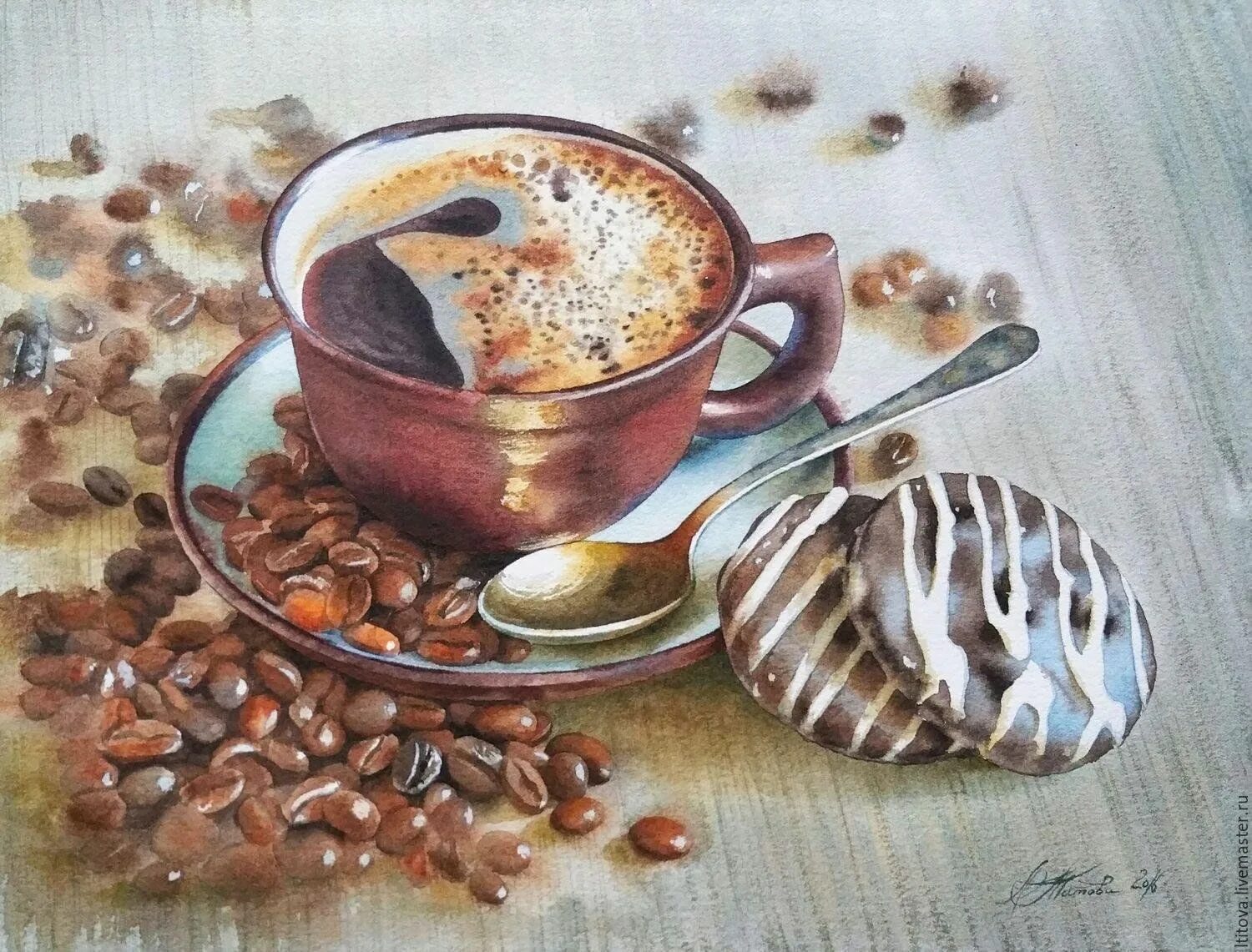 A. S.: Caffé Kaffee  Kaffeemalerei, Cafe kunst, Leinwand
