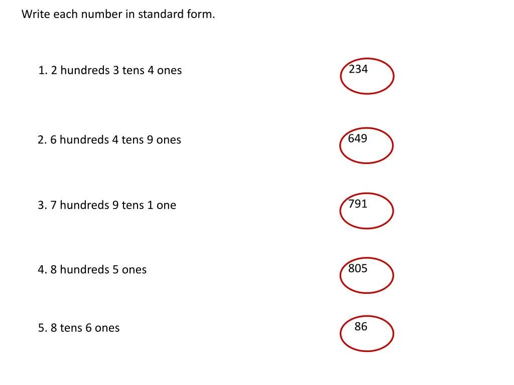 Read and write the numbers. Write the numbers in standard form. standard form of a number. number in a standard form. write each.