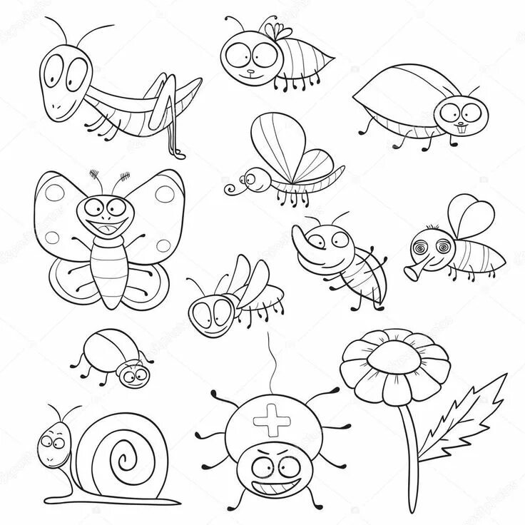 Насекомые раскраска для детей распечатать раскраски Bugs Coloring page stock illustration. Illustration of coloring 69785562