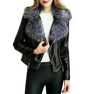 PU Moto Leather Jacket Short Coat with Fur Collar|leather jacket short|leat...