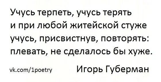 Учись страдай. Учись терпеть учись терять и при любой житейской стуже. Учусь терпеть учусь терять. Учусь терпеть учусь терять Губермана. Учись терпеть.