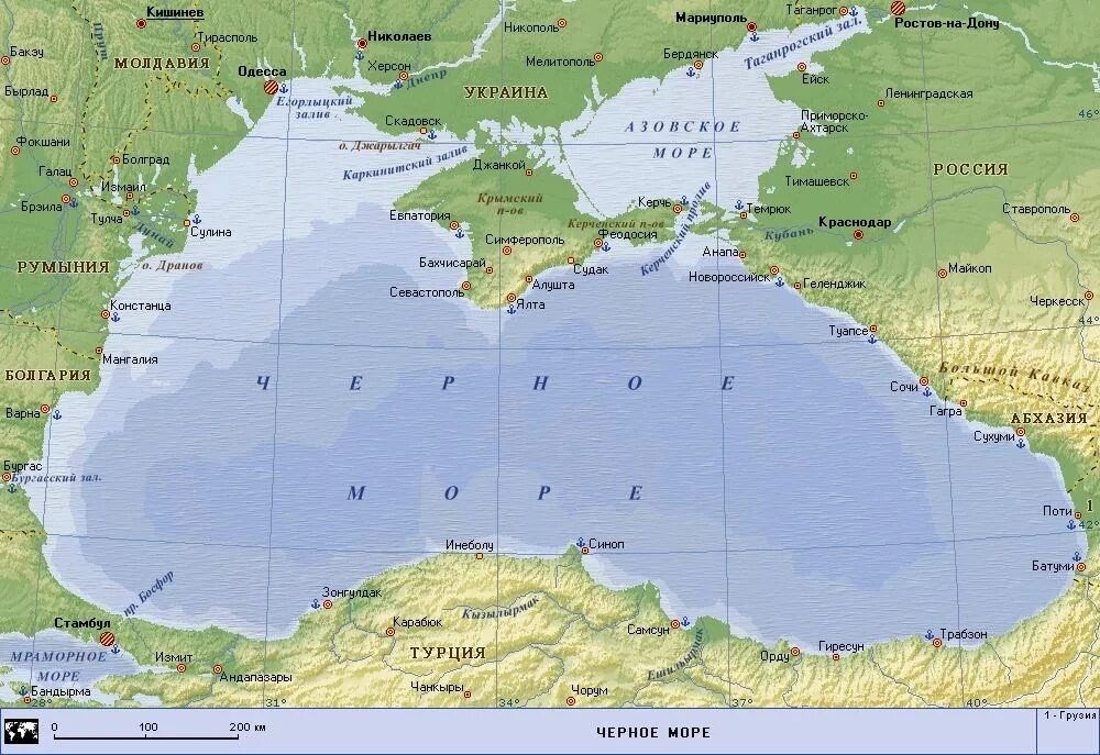 Какие моря расположены на юге страны