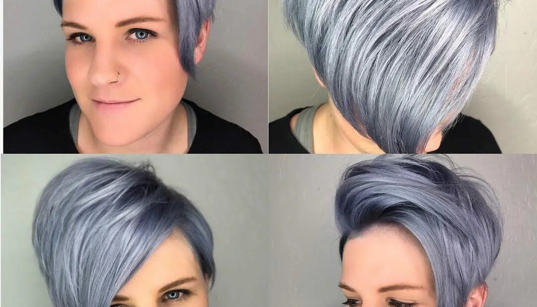 Short dark gray with dark roots! Short hair color, Grey hair color, Messy bob ha