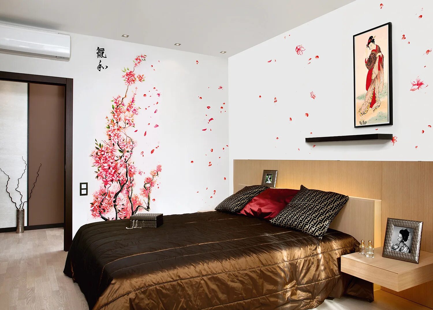 Японский стиль в интерьере. Комната в японском стиле. Спальня в японском стиле. Фотообои в спальню в японском стиле.