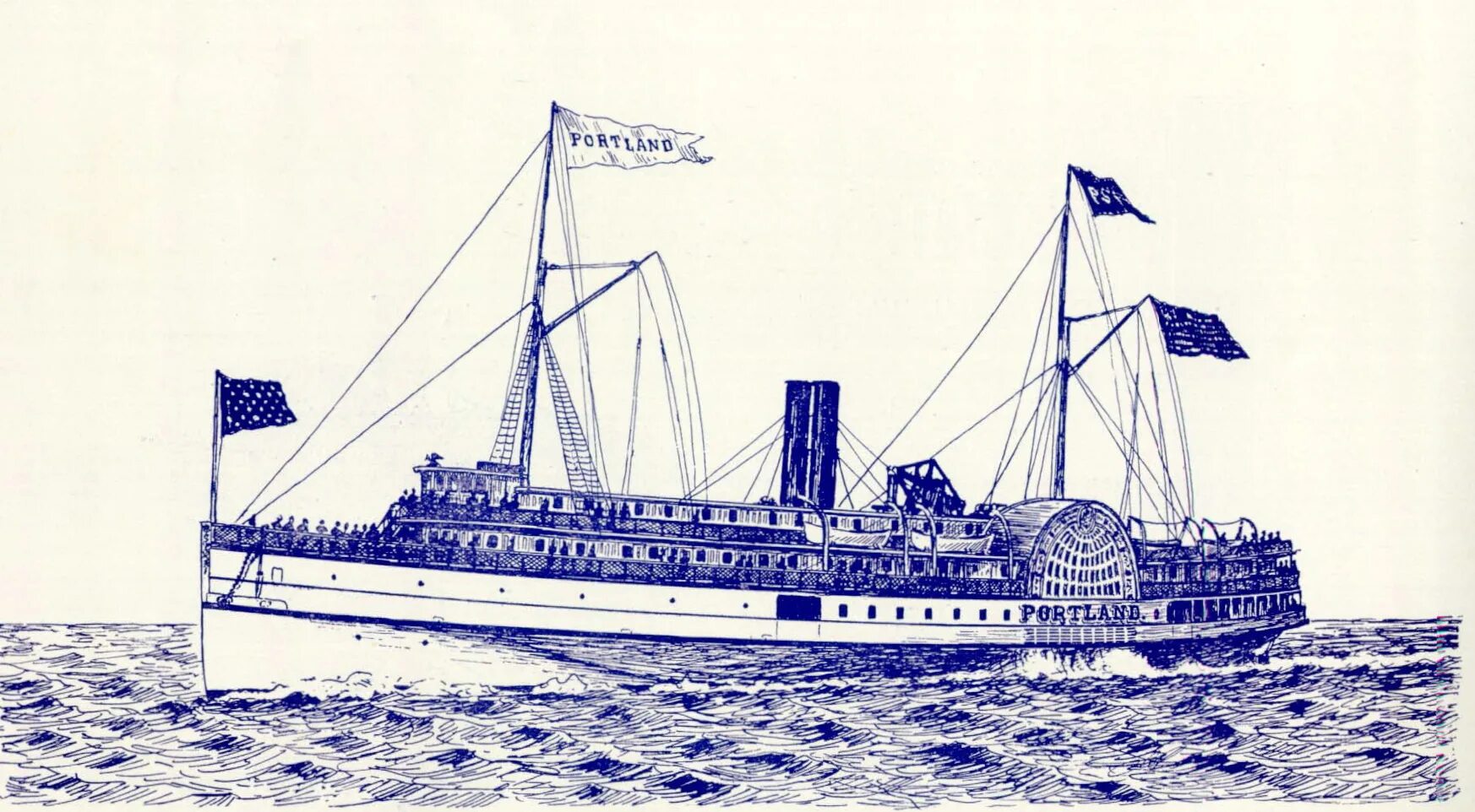 Образ парохода. Пароход Портленд колесный.
