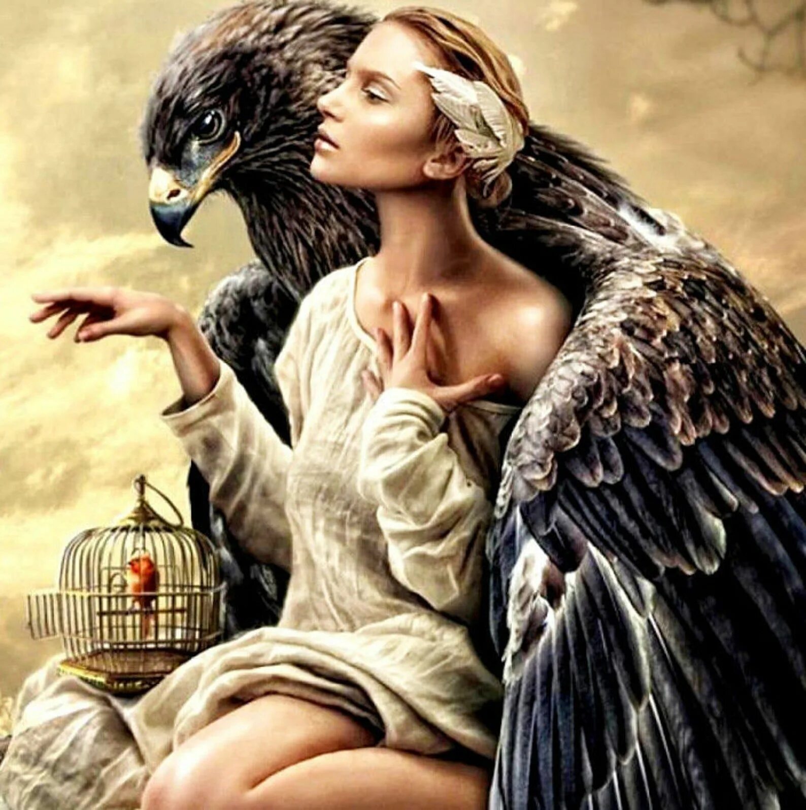 Женщина птица. Девушка с орлом. Девушка с птичкой. Картины фэнтези. Бог любви женщина