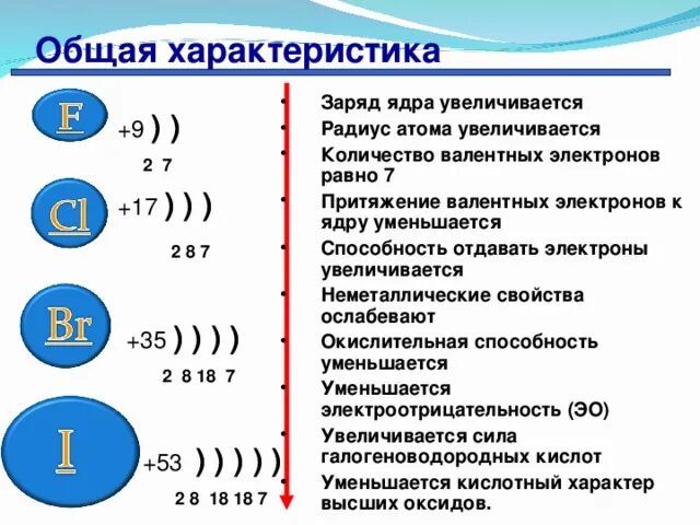 Заряд атома брома. Распределение валентных электронов. Силы притяжения их валентных электронов к ядру. Число валентных электронов. Притяжение валентных электронов.