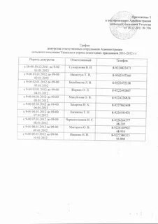 График дежурства на новогодние праздники