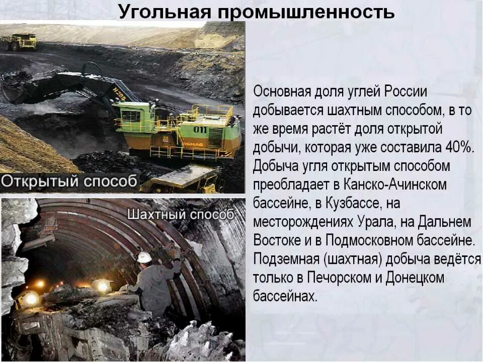 Каким способом ведется добыча на предприятиях эн. Уголная промышленность росси. уголь добыча угля. угольная промышленность. крупные угольные промышленности.