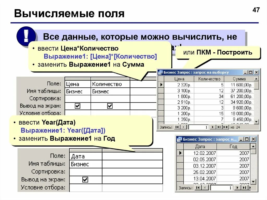 Необходимых для вычисления данных с. Вычисляемое поле. Вычисляемое поле база данных. БД запрос с вычислением полей. Таблица с вычисляемыми полями.