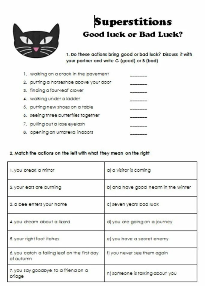 Good luck bad luck. Superstitions конспект урока. Superstitions around the world. Superstitions in britain worksheets. Fill in superstitions huge raises.