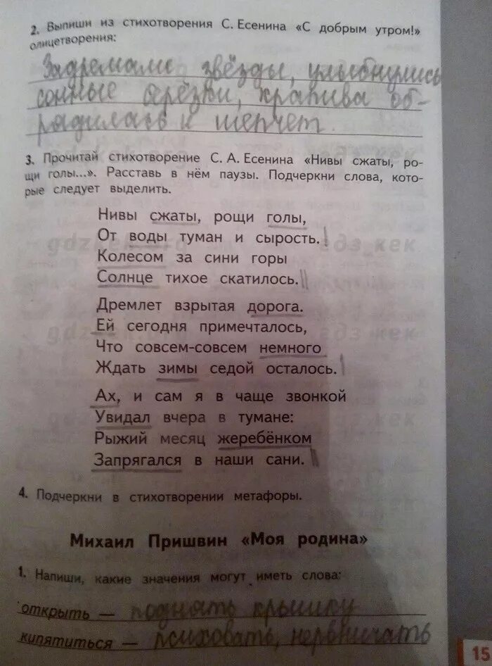 Прочитай слова выпиши в тетрадь. Прочитай отрывок из стихотворения. Тетрадь по чтению 2 класс Есенина. Стих литература чтение 2 часть страница 15. Литературное чтение рабочая тетрадь 4 класс страница 15.