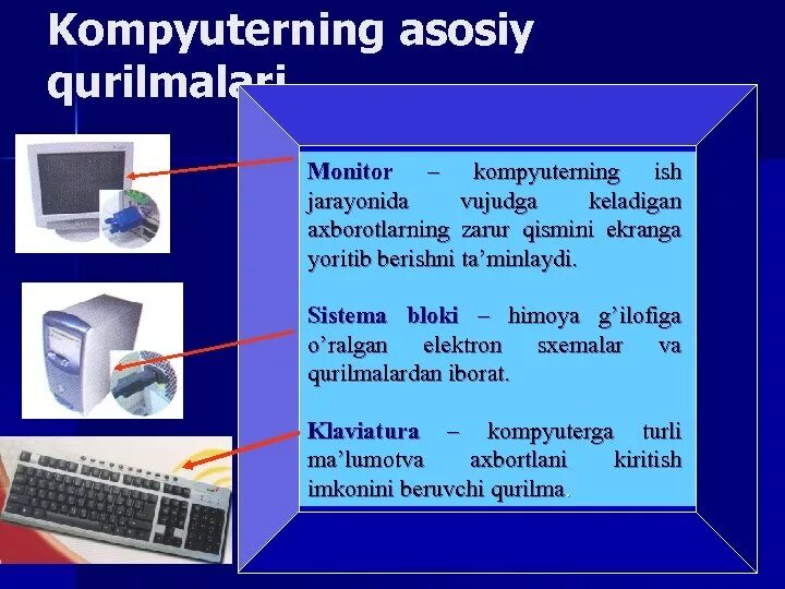 Компьютер qurilmalari. Компьютер асосий курилмалари. Компьютер турлари. Информатика хакида. Web manzillar haqida tushuncha