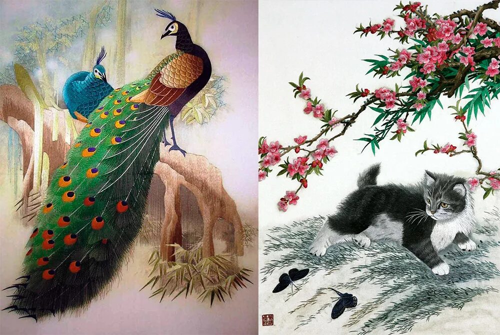 Вышитые шелковые картин. Вышивка шелком. Китайская живопись гладью. Картина вышитая шелком. Сучжоуская вышивка шелком.