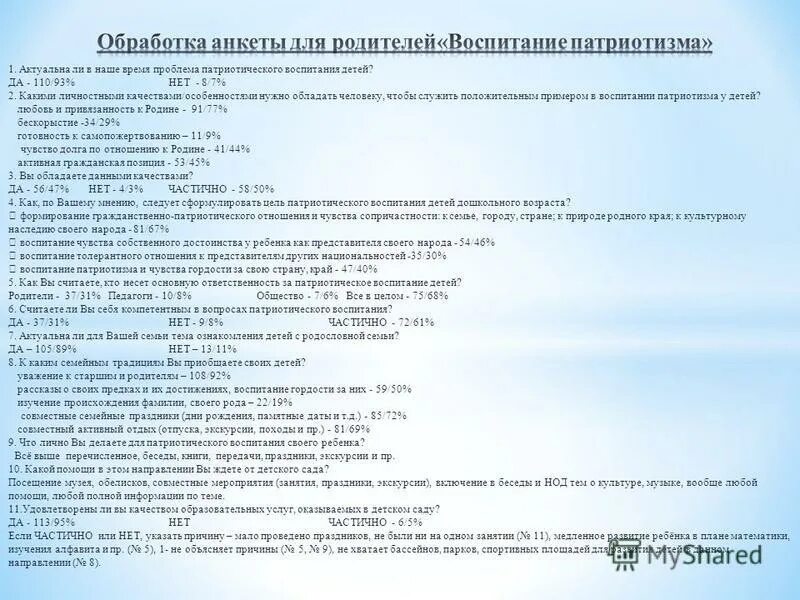 анкета для родителей по патриотическому воспитанию дошкольников