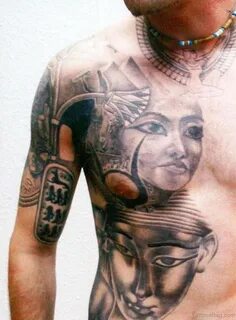 a man with some tattoos on his chest 