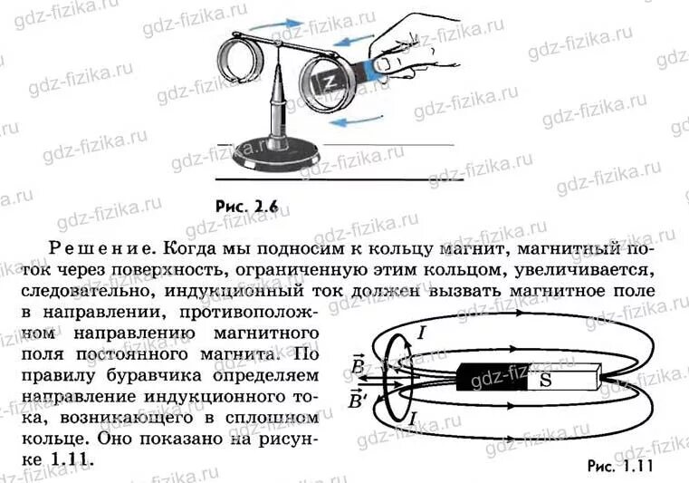 Как определить ток в кольце. Определите направление индукционного тока в кольце. Определите направление индукционного тока в сплошном кольце рис 2.6. Кольцо и магнит индукционный ток. К северному полюсу магнита поднесли южный