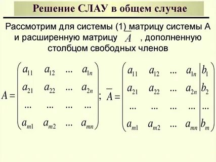 Основная матрица системы линейных уравнений это матрица