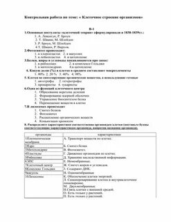 Строение организма тест 8 класс