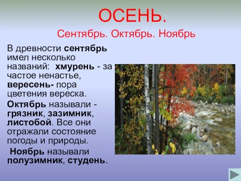 Осенние месяцы. Старинные названия осенних месяцев. Осенние месяцы в старину. Сообщение про месяц сентябрь