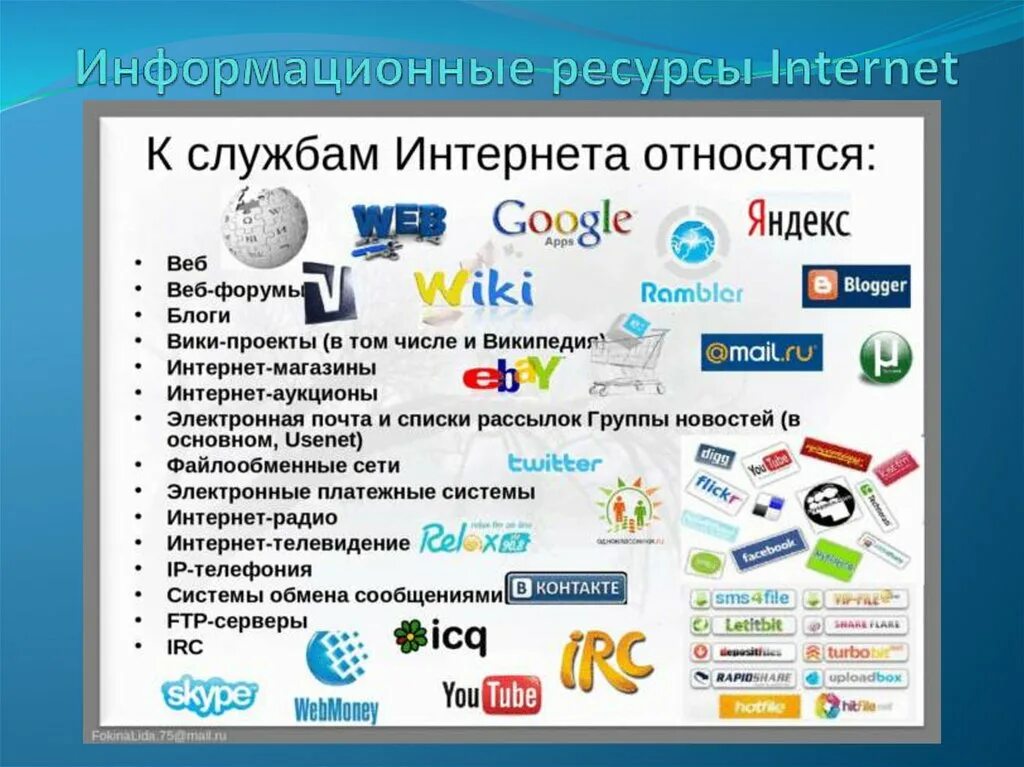 Информационные ресурсы и сервисы интернета. Сетевые сервисы в интернете. Основные сервисы сети интернет. Ресурсы и сервисы интернета.