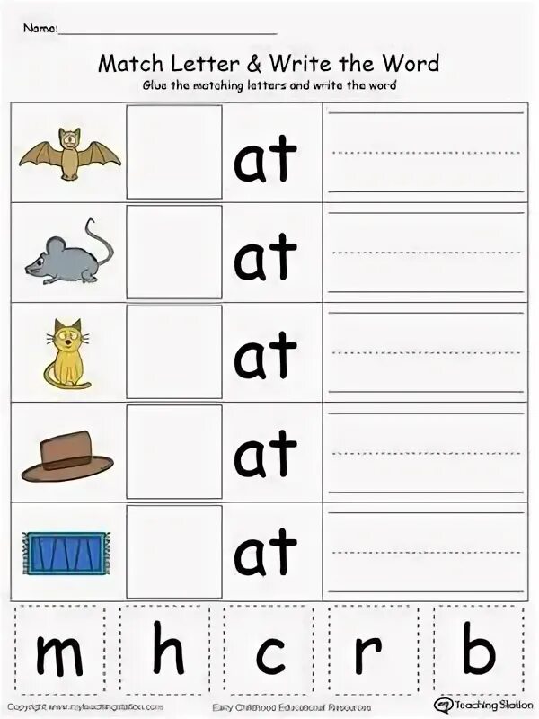 Read match write. Phonics word families. at family words. at word family worksheets. write a letter.