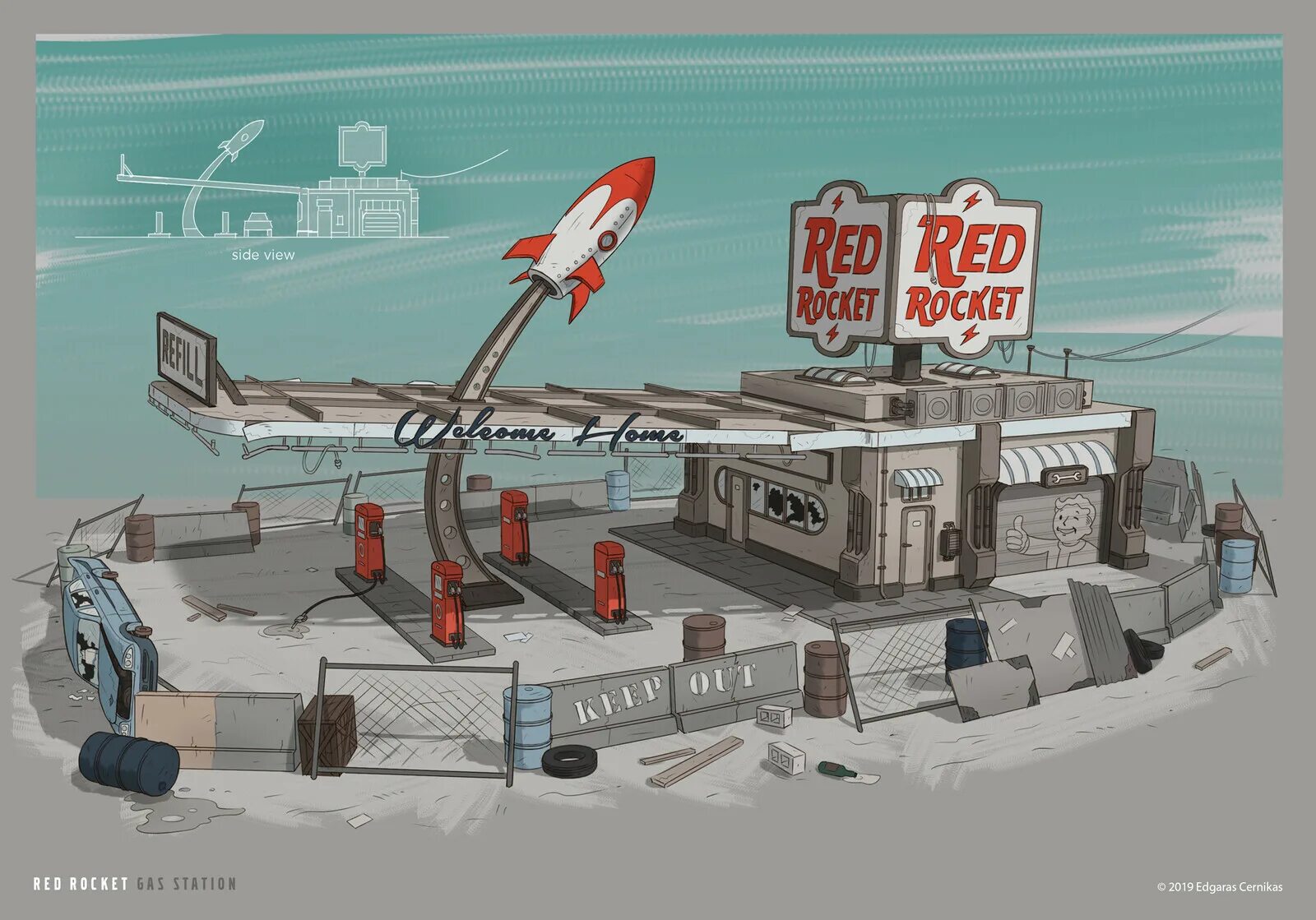 Red Rocket знак свыше. Заправка красная ракета. Fallout 4 Red Rocket Art. Red Rocket общий вид.