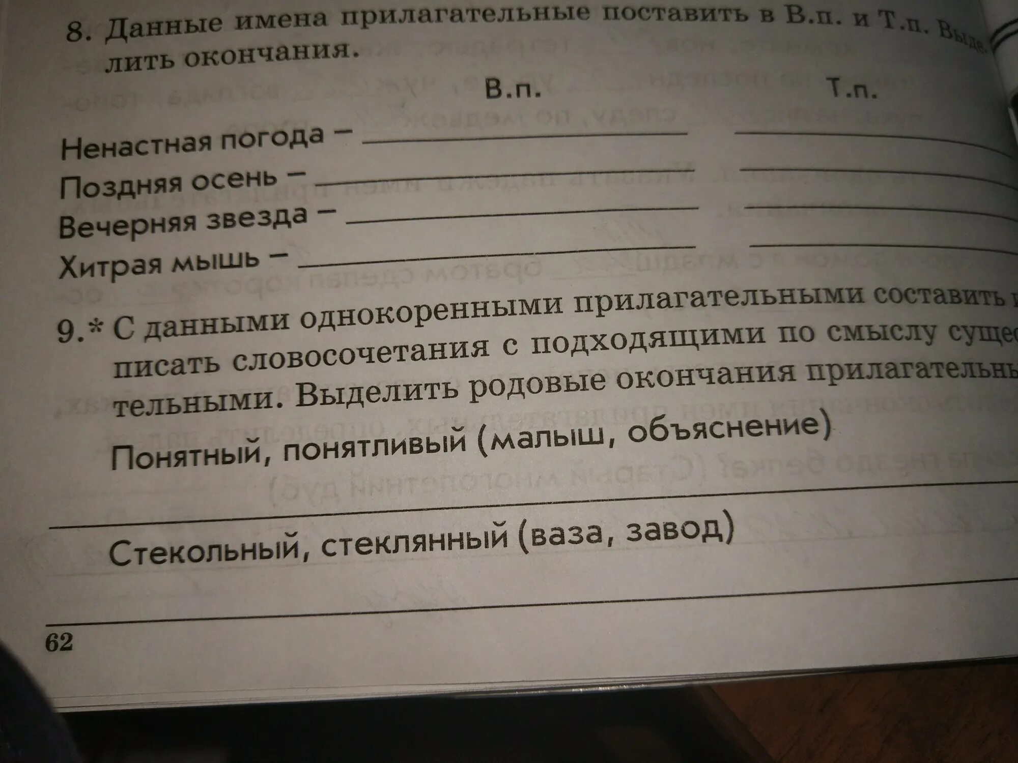 Данное прилагательное. Данные имена прилагательные поставьте.