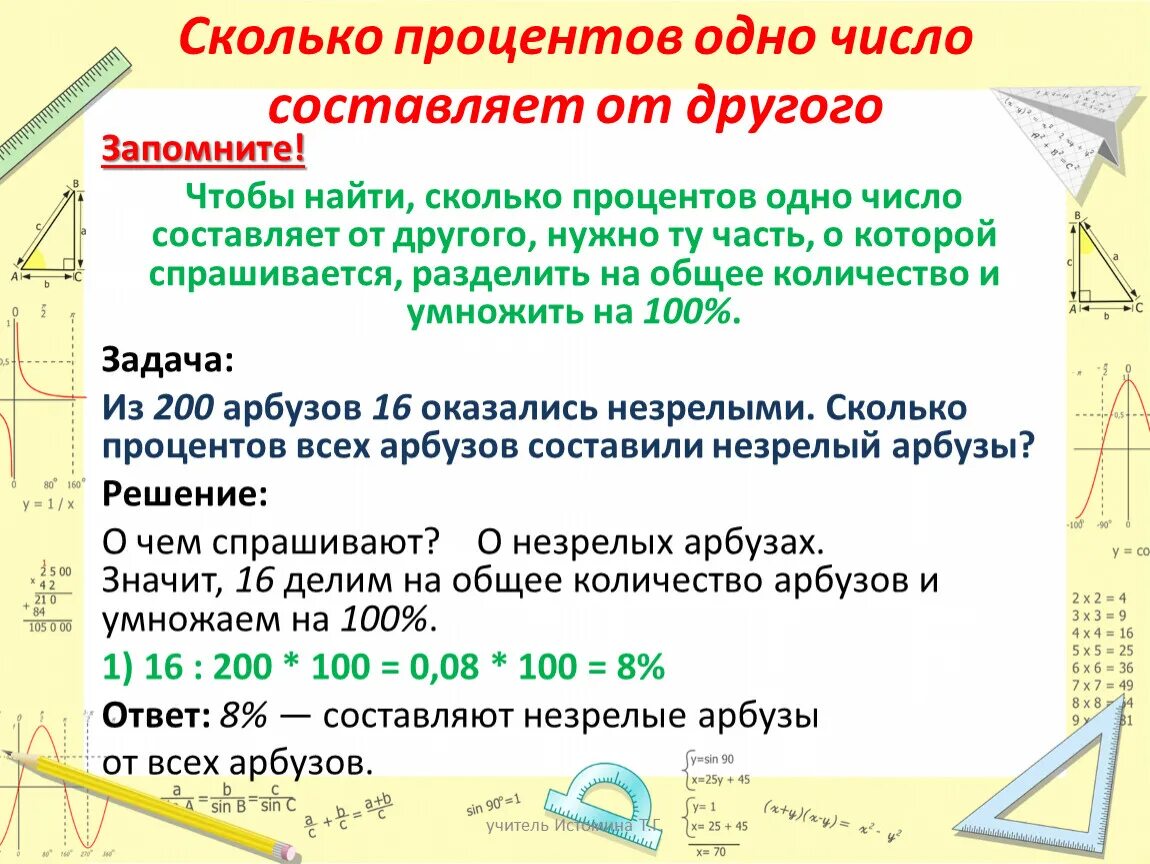 Какой процент составляет. Как узнать сколько процентов одно число составляет от другого. Как вычислить процент одного числа от другого. Как посчитать процент числа от другого числа. Как найти сколько процентов одно число составляет от другого.