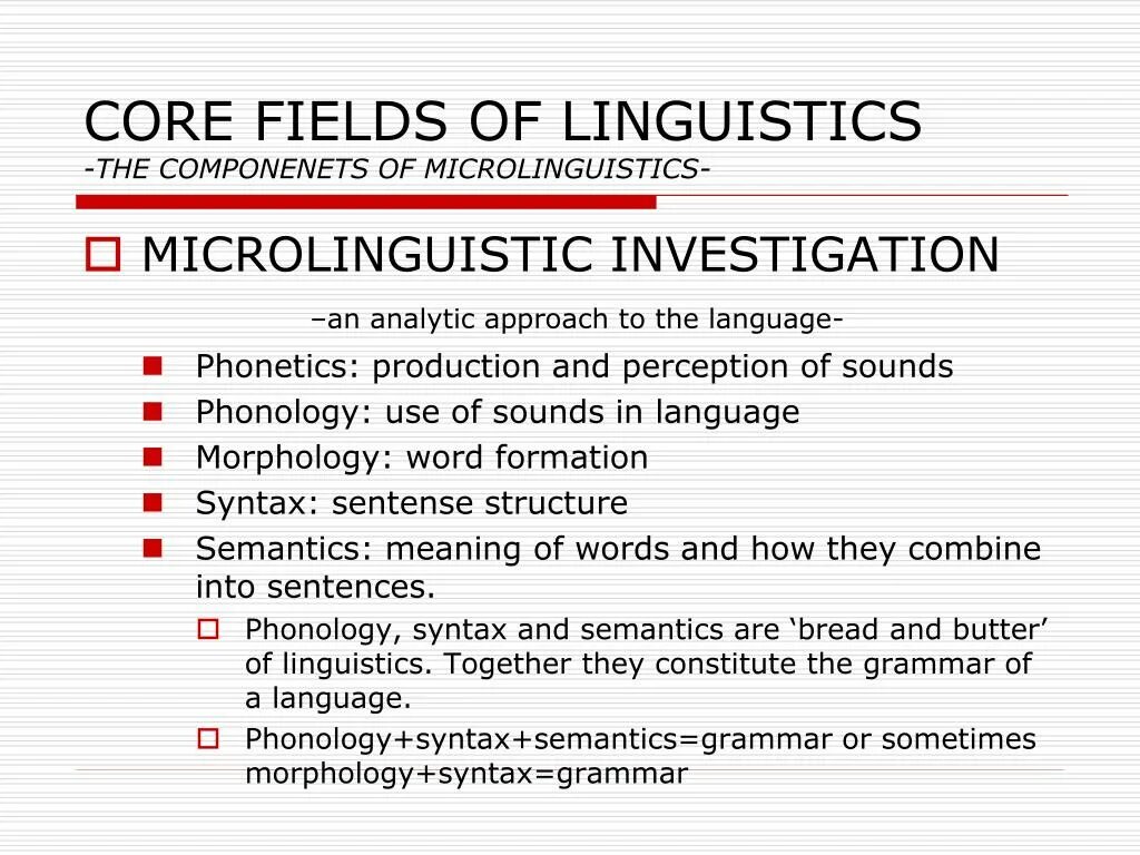 Field Linguistics. Field in Linguistics. Major fields of Linguistics. Modern fields in Linguistics. Field core