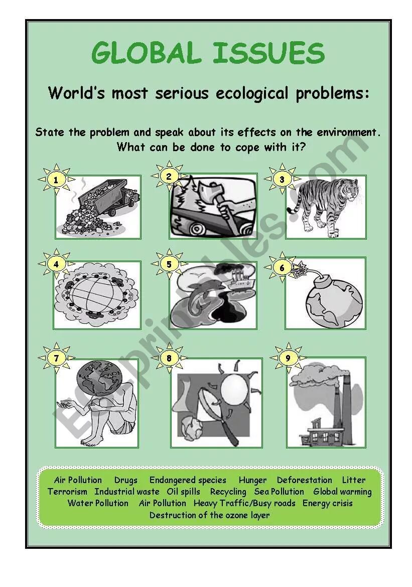 Ecological problems задания. Global Issues Worksheets. Global Issues Vocabulary. Global Issues for Kids.